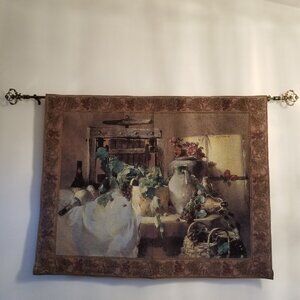 Riddle Home & Gift "Days of Wine & Roses" 52"x 42" Woven Tapestry with Iron Rod!